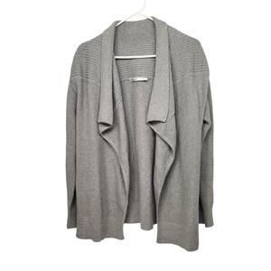 Trina Turk Gray Ribbed Knit 100% Cotton Open Shawl Sweater Cardigan Women's XS